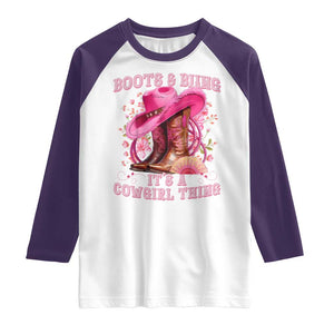 Boots and Bling Its A Cowgirl Thing Western Cowgirl Raglan Shirt TS10 White Purple Print Your Wear