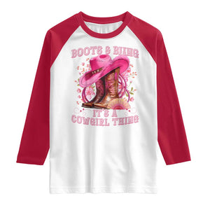 Boots and Bling Its A Cowgirl Thing Western Cowgirl Raglan Shirt TS10 White Red Print Your Wear