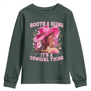 Boots and Bling Its A Cowgirl Thing Western Cowgirl Youth Sweatshirt TS10 Dark Forest Green Print Your Wear