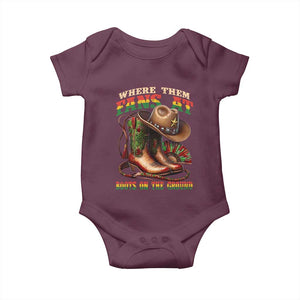 Where Them Fans At Boots On The Ground Baby Onesie Black Cowgirl Western Pride TS10 Maroon Print Your Wear