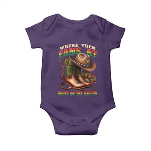Where Them Fans At Boots On The Ground Baby Onesie Black Cowgirl Western Pride TS10 Purple Print Your Wear