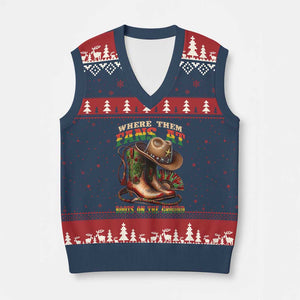Where Them Fans At Boots On The Ground V-Neck Knit Sweater Vest Black Cowgirl Western Pride TS10 Navy Red Print Your Wear