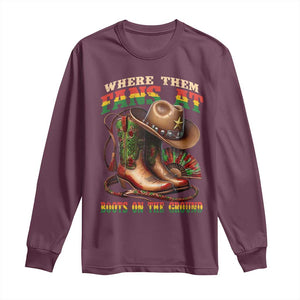 Where Them Fans At Boots On The Ground Long Sleeve Shirt Black Cowgirl Western Pride TS10 Maroon Print Your Wear