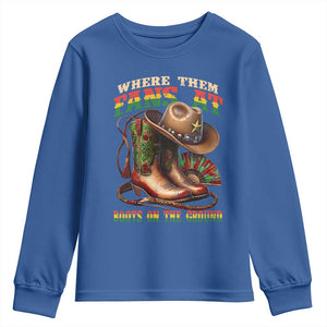 Where Them Fans At Boots On The Ground Youth Sweatshirt Black Cowgirl Western Pride TS10 Royal Blue Print Your Wear
