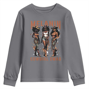 Melanin Cowgirl Swag Youth Sweatshirt Black Women Western Pride TS10 Charcoal Print Your Wear