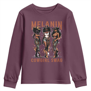 Melanin Cowgirl Swag Youth Sweatshirt Black Women Western Pride TS10 Maroon Print Your Wear