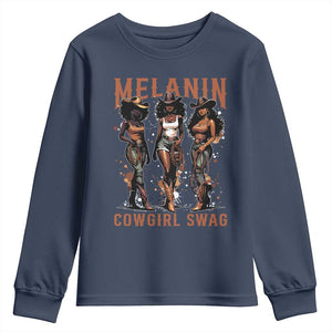 Melanin Cowgirl Swag Youth Sweatshirt Black Women Western Pride TS10 Navy Print Your Wear