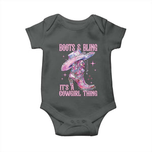 Boots and Bling Its A Cowgirl Thing Baby Onesie TS10 Dark Heather Print Your Wear