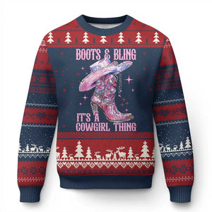Boots and Bling Its A Cowgirl Thing Ugly Christmas Sweater TS10 Navy Red Print Your Wear