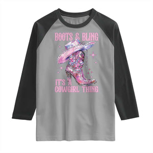 Boots and Bling Its A Cowgirl Thing Raglan Shirt TS10 Sport Gray Black Print Your Wear
