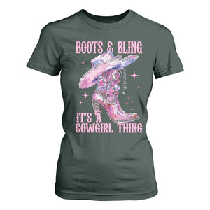 Boots and Bling Its A Cowgirl Thing T Shirt For Women TS10 Dark Forest Green Print Your Wear