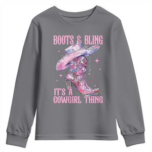 Boots and Bling Its A Cowgirl Thing Youth Sweatshirt TS10 Charcoal Print Your Wear