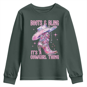 Boots and Bling Its A Cowgirl Thing Youth Sweatshirt TS10 Dark Forest Green Print Your Wear