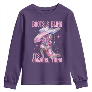Boots and Bling Its A Cowgirl Thing Youth Sweatshirt TS10 Purple Print Your Wear