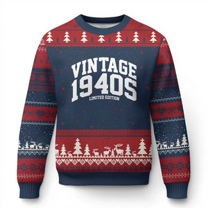 Vintage 1940s Limited Edition Ugly Christmas Sweater Vintage Varsity Funny Cool 1940 Theme TS10 Navy Red Print Your Wear