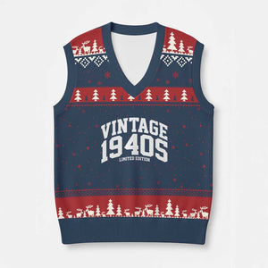 Vintage 1940s Limited Edition V-Neck Knit Sweater Vest Vintage Varsity Funny Cool 1940 Theme TS10 Navy Red Print Your Wear