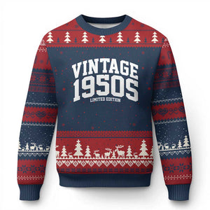 Vintage 1950s Limited Edition Ugly Christmas Sweater Vintage Varsity Funny Cool 1950 Theme TS10 Navy Red Print Your Wear