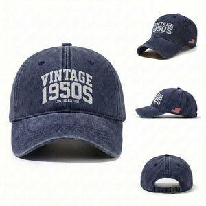 Vintage 1950s Limited Edition Washed Cotton Baseball Cap Vintage Varsity Funny Cool 1950 Theme TS10 Washed Cap Universal Fit Navy Print Your Wear
