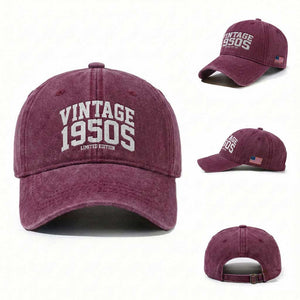Vintage 1950s Limited Edition Washed Cotton Baseball Cap Vintage Varsity Funny Cool 1950 Theme TS10 Washed Cap Universal Fit Burgundy Print Your Wear