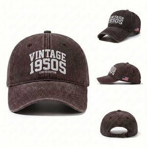 Vintage 1950s Limited Edition Washed Cotton Baseball Cap Vintage Varsity Funny Cool 1950 Theme TS10 Washed Cap Universal Fit Dark Brown Print Your Wear