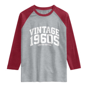 Vintage 1960s Limited Edition Raglan Shirt Vintage Varsity Funny Cool 1960 Theme TS10 Heather Gray Heather Red Print Your Wear