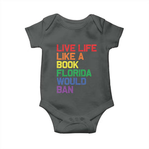 Retro Live Like Book In Florida LGBTQ Subtle Pride Baby Onesie Rainbow LGBTQIA Pride TS10 Dark Heather Print Your Wear
