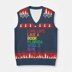 Retro Live Like Book In Florida LGBTQ Subtle Pride V-Neck Knit Sweater Vest Rainbow LGBTQIA Pride TS10 Navy Red Print Your Wear