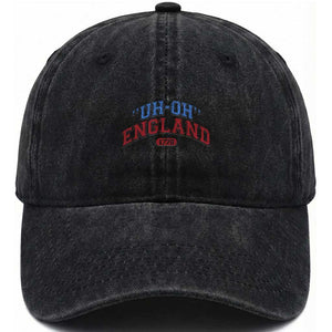 Funny 4th of July Washed Cotton Baseball Cap Uh Oh England 1776 TS10 Washed Cap Universal Fit Black Print Your Wear