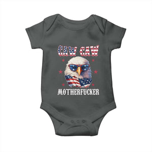Bald Eagle Patriotic Baby Onesie Caw Caw Motherfucker American Flag TS10 Dark Heather Print Your Wear