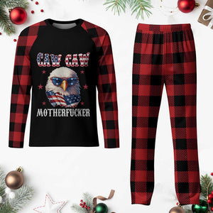 Bald Eagle Patriotic Plaid Pajama Set Caw Caw Motherfucker American Flag TS10 Buffalo Plaid Print Your Wear