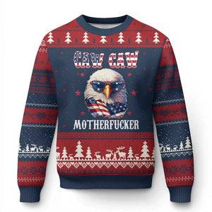 Bald Eagle Patriotic Ugly Christmas Sweater Caw Caw Motherfucker American Flag TS10 Navy Red Print Your Wear