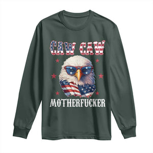 Bald Eagle Patriotic Long Sleeve Shirt Caw Caw Motherfucker American Flag TS10 Dark Forest Green Print Your Wear