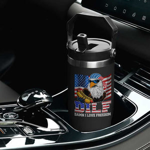 Funny Patriotic 4th Of July Flip Straw Tumbler Eagle DILF Damn I Love Freedom TS10 Print Your Wear