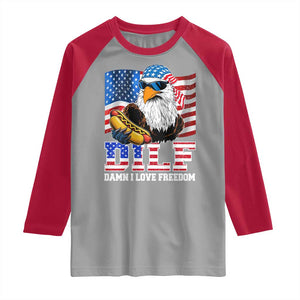 Funny Patriotic 4th Of July Raglan Shirt Eagle DILF Damn I Love Freedom TS10 Sport Gray Red Print Your Wear