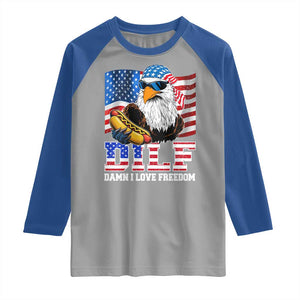 Funny Patriotic 4th Of July Raglan Shirt Eagle DILF Damn I Love Freedom TS10 Sport Gray Royal Print Your Wear