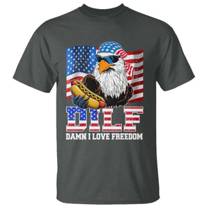 Funny Patriotic 4th Of July T Shirt Eagle DILF Damn I Love Freedom TS10 Dark Heather Print Your Wear
