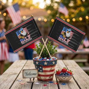 Funny 4th Of July Patriotic Handheld Flag Eagle DILF Damn I Love Freedom TS10 Distressed 8.2" × 5.5" Black Red Print Your Wear