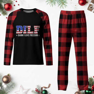 Funny Patriotic 4th Of July Plaid Pajama Set DILF Damn I Love Freedom American Flag TS10 Buffalo Plaid Print Your Wear
