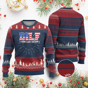 Funny Patriotic 4th Of July Knit Sweatshirt DILF Damn I Love Freedom American Flag TS10 Burgundy Print Your Wear