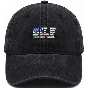 Funny Patriotic 4th Of July Washed Cotton Baseball Cap DILF Damn I Love Freedom American Flag TS10 Washed Cap Universal Fit Black Print Your Wear
