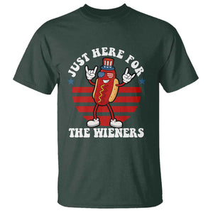 Funny 4th Of July T Shirt I'm Just Here for The Wieners Hot Dog TS10 Dark Forest Green Print Your Wear