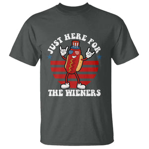 Funny 4th Of July T Shirt I'm Just Here for The Wieners Hot Dog TS10 Dark Heather Print Your Wear
