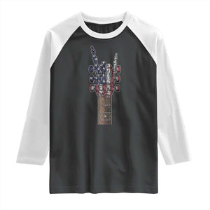 Rock On Skeleton Hand Guitar Raglan Shirt Retro American Flag Heavy Metal Guitarist TS10 Black White Print Your Wear