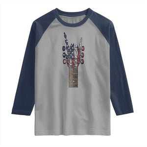 Rock On Skeleton Hand Guitar Raglan Shirt Retro American Flag Heavy Metal Guitarist TS10 Sport Gray Navy Print Your Wear