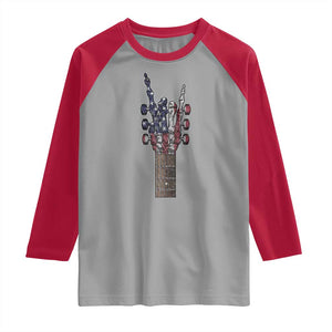 Rock On Skeleton Hand Guitar Raglan Shirt Retro American Flag Heavy Metal Guitarist TS10 Sport Gray Red Print Your Wear