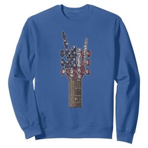 Rock On Skeleton Hand Guitar Sweatshirt Retro American Flag Heavy Metal Guitarist TS10 Royal Blue Print Your Wear