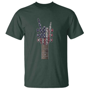 Rock On Skeleton Hand Guitar T Shirt Retro American Flag Heavy Metal Guitarist TS10 Dark Forest Green Print Your Wear