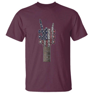 Rock On Skeleton Hand Guitar T Shirt Retro American Flag Heavy Metal Guitarist TS10 Maroon Print Your Wear