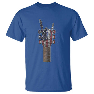 Rock On Skeleton Hand Guitar T Shirt Retro American Flag Heavy Metal Guitarist TS10 Royal Blue Print Your Wear