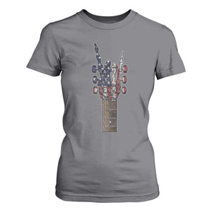 Rock On Skeleton Hand Guitar T Shirt For Women Retro American Flag Heavy Metal Guitarist TS10 Charcoal Print Your Wear